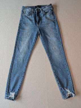 Just Black Denim High Rise Skinny Jeans with Distressed Ankle Hems Sz 27 25"x25"
